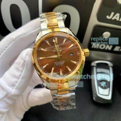 8215 Omega Seamaster Aqua Terra Two Tone Brown Dial Copy Watch 41mm